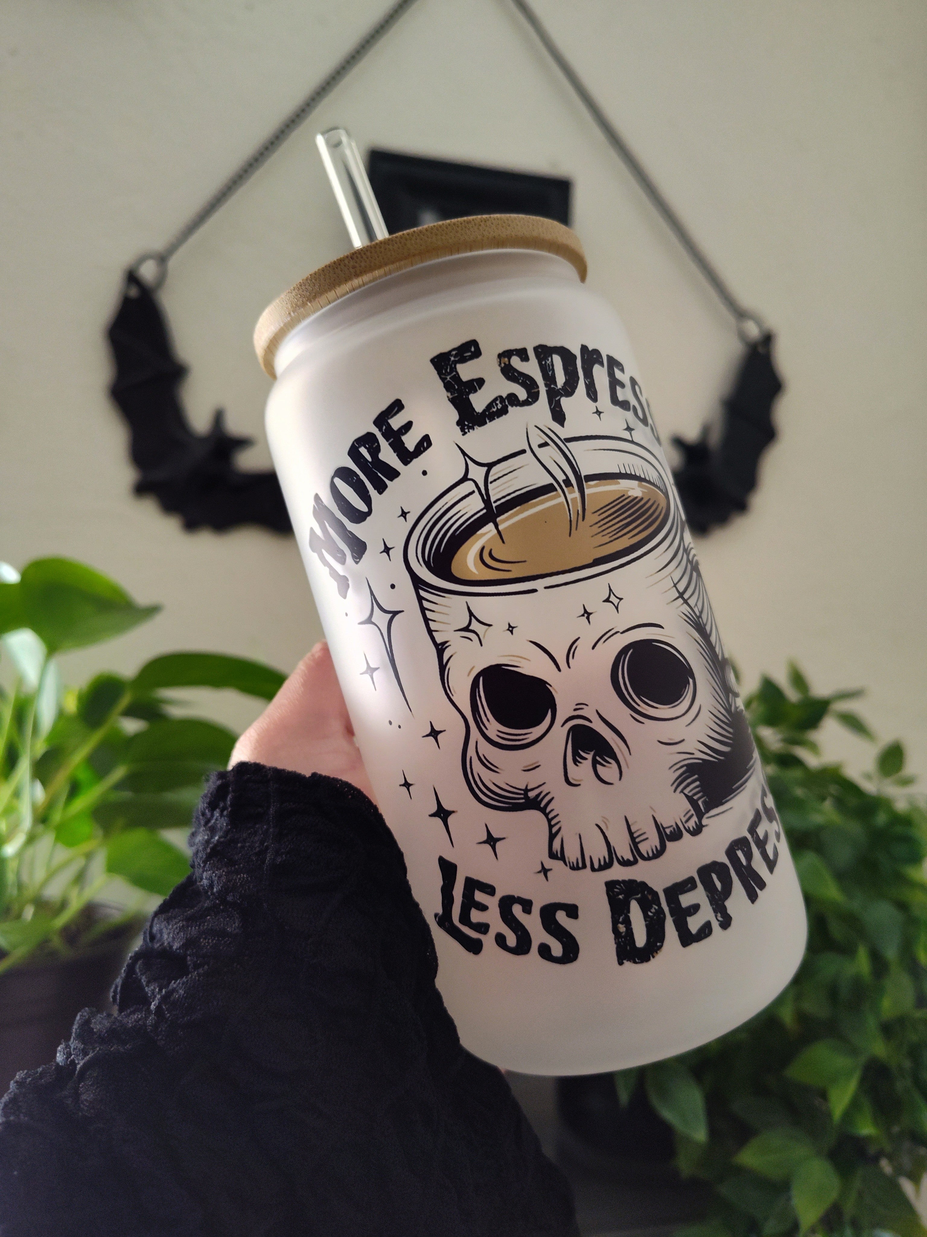 More Espresso Less Depresso 💀 | 16oz Glass Cup