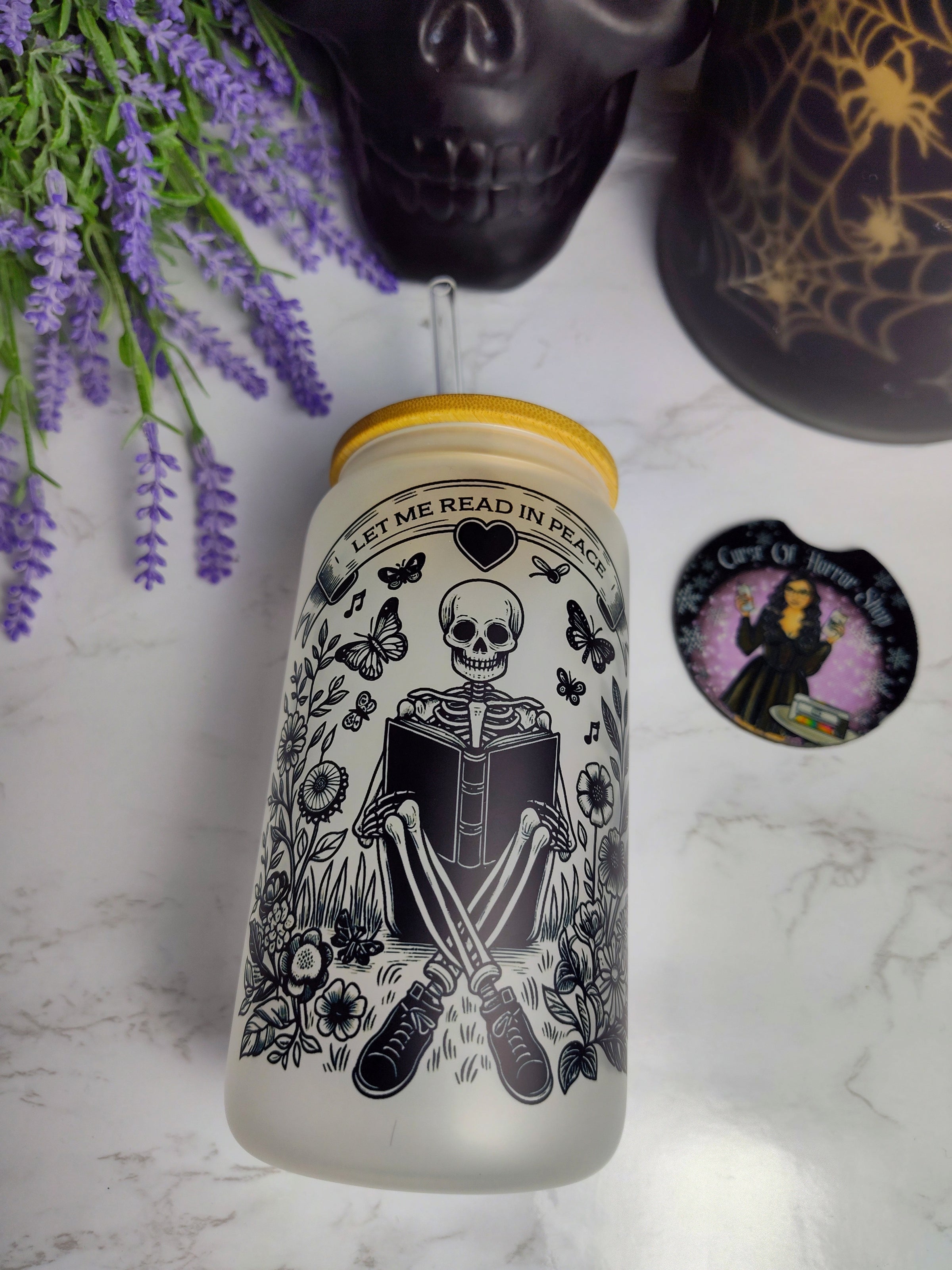 Booked Skellie 📚 | 16oz Glass Cup